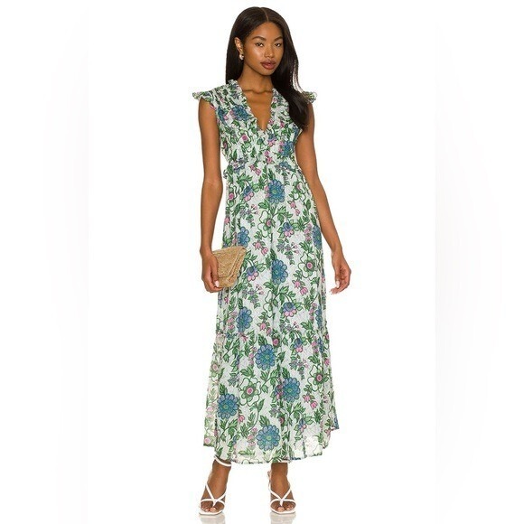 Banjanan || Constance Maxi Dress In Freyja Flower Blue Green Large